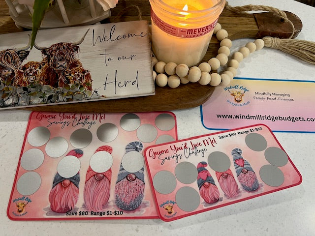 Gnome You'd Love Me! Valentine's Day Saving Scratch-Off Challenge for A5 and A6 Budget Binder
