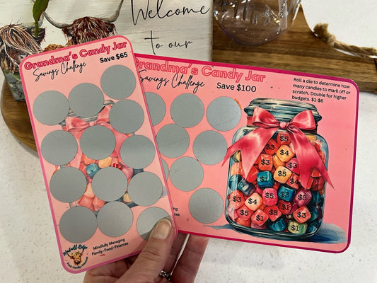 Grandma's Candy Jar Saving Scratch-Off Challenge for A5 and A6 Budget Binder