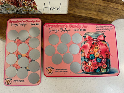 Grandma's Candy Jar Saving Scratch-Off Challenge for A5 and A6 Budget Binder - Digital Download