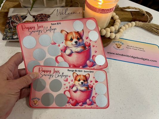 Puppy Love Corgi Saving Scratch-Off Challenge for A5 and A6 Budget Binder