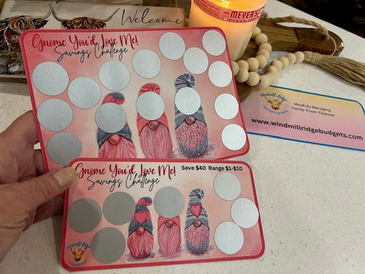 Gnome You'd Love Me! Valentine's Day Saving Scratch-Off Challenge for A5 and A6 Budget Binder